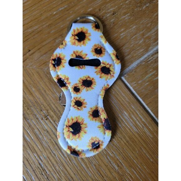 NEW Sunflower Neoprene Chapstick Holder Key Chain and chapstick - Picture 1 of 3